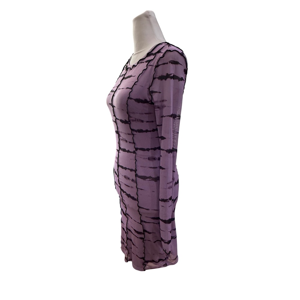 H&M Divided Purple Black Mesh Tie Dye Lettuce Edge Seam Bodycon Mini Dress Small - Picture 2 of 5